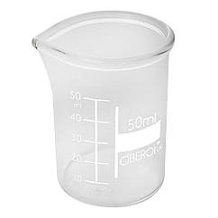 Стакан, 50 мл, низький, з носиком і шкалою, скляний, Ridni