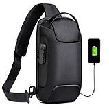 Сумка чоловіча нагрудна Сумка рюкзак чоловіча на одне плече Чоловічий однолямковий рюкзак Сумка слінг Чорна, фото 2