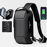 Сумка чоловіча нагрудна Сумка рюкзак чоловіча на одне плече Чоловічий однолямковий рюкзак Сумка слінг Чорна, фото 2