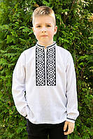 Вышиванка детская льняная для мальчика белая. Украинская вышиванкас длинным рукавом Размер 76-146