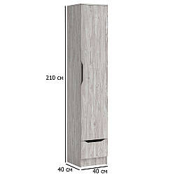 Вузький пенал без ручок Локі 1Д1Ш 40 см артвуд світлий з висувною шухлядою в кімнату школяра