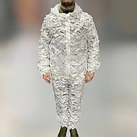 Маскувальний костюм зимовий білий Yakeda, куртка та штани (на кнопках, гумки), чохол, розмір універсальний