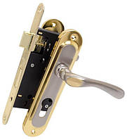 Комплект для вхідних дверей Bruno (ручка на планці 55910K6+замок 968-45 без циліндра) матовий нікель /золото