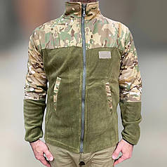 Армейська кофта флісова Kafkas, тепла, розмір L, Олива, вставки Мультикам на рукава, плечі, кишені