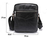 Чоловіча сумка через плече Натуральня шкіра Барсетка Чоловіча шкіряна сумка для документів планшет Чорна, фото 5