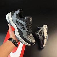 Мужские кроссовки Nike М2K Tekno кожаные повседневные для бега серые черные