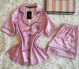 Стильна шовкова піжама з шортами бренд Victoria's Secret рожевий (Вікторія Сікрет)