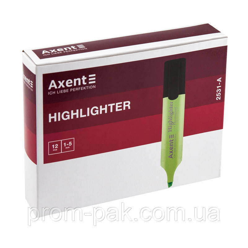Маркер Axent Highlighter 2531-12, 1-5 мм, клиновидный желтый - фото 2 - id-p1908175941