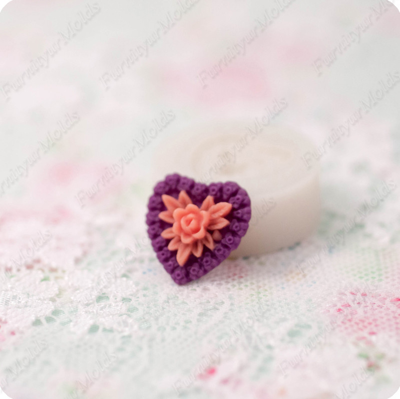 Силіконовий молд на міні-сердечко з квіткою, для полімерної глини