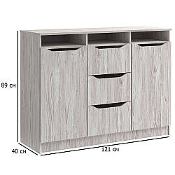 Комод з шухлядами та дверцятами Локі 121 см артвуд світлий без ручок у кімнату школяра