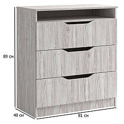 Комод із 3 висувними шухлядами Локи 81 см артвуд світлий без ручок у спальню