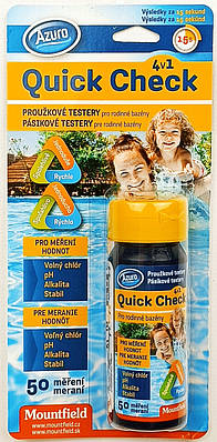 Тестові смужки Azuro 4 в 1 (50 шт) загальний хлор, pH, лужність, ціанурова кислота (стабілізатор)