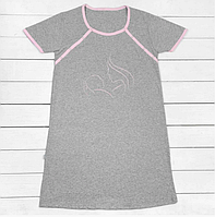 Ночная рубашка для кормящей женщины ночнушка Малена серая с коротким рукавом L