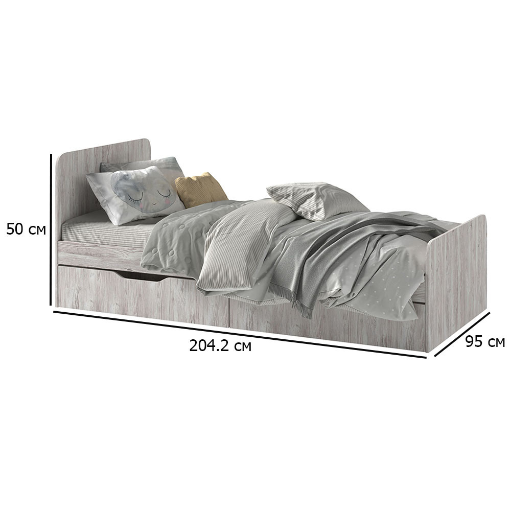 Односпальне ліжко із шухлядами Локі 90х200 см артвуд світлий без матраца для підлітка