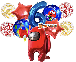 Набір із куль червоний АМОНГ АС із цифрою