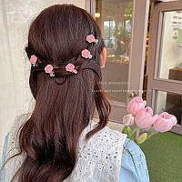 Заколочки для челки маленькие заколки для волос с розой , милые в виде персиковой розы, розочки