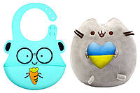 Мягкая игрушка Pusheen cat S&T с сердцем и Силиконовый слюнявчик 3Д Кролик Мятный (n-10573)