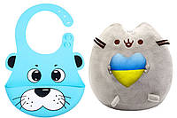 Мягкая игрушка Pusheen cat S&T с сердцем и Силиконовый слюнявчик 3Д Собака Голубая (vol-10575)