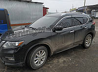 Дефлекторы окон с хром молдингом (ветровики) Nissan Rogue 2014-2021 (Fly)