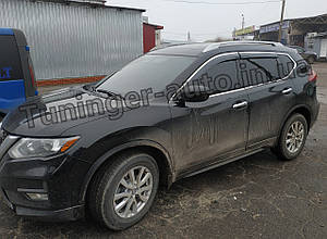 Дефлектори вікон із хром молдингом (вітровики) Nissan Rogue 2014-2021 (Fly)