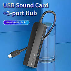 Активний USB Хаб Typ-C Розгалужувач для Ноутбука Макбука з виходом на мікрофон, навушнки 5в1 Vention (TGQBB), фото 2