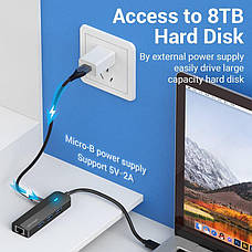 Активний USB-C Хаб із зовнішнім живленням Розгалужувач для Ноутбука, Макбука на 4 порта Vention Type-C HUB (TGPBB), фото 4