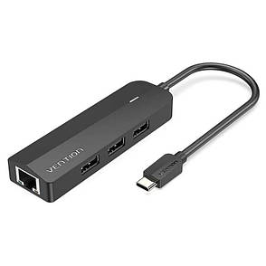 Активний USB HUB Type-C із зовнішнім живленням Перехідник для Ноутбука, Макбука Vention 3xUSB 2.0 RJ45 (TGOBB), фото 1