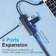 Активний USB HUB Type-C із зовнішнім живленням Перехідник для Ноутбука, Макбука Vention 3xUSB 2.0 RJ45 (TGOBB), фото 5