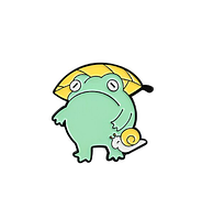 Брошь брошка значок пин металл зеленый жаба лягушка держит улитку на голове лист