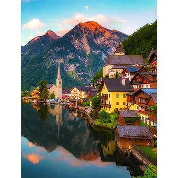 Картина за номерами Затишне село з річкою 40х50 см RA73597 в коробці з акриловими фарбами