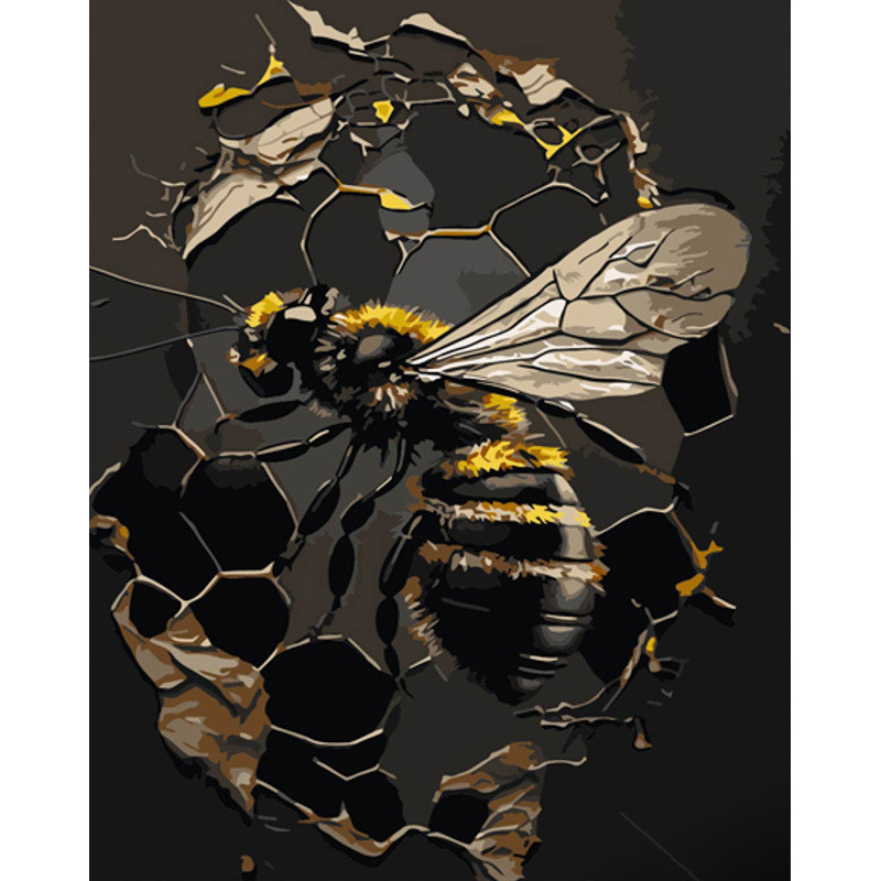 Картина за номерами Strateg ПРЕМІУМ Бджола з лаком та з рівнем розміром 40х50 см (GS1453)