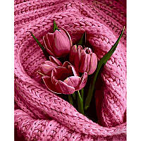 Картина по номерам Strateg ПРЕМИУМ Тюльпаны в вязаной ткани с лаком и размером 40х50 см (GS1508)