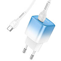 Сетевое зарядное устройство HOCO C101A single port PD20W charger set(Type-C - Type-C) Ice, цвет голубой