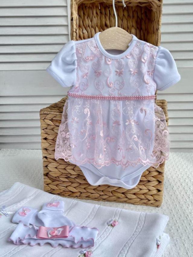 Набір на виписку та на Хрещення для новонародженої зріст 56 см (0 - 1 місяць) Ніколь Lari Рожевий, фото 1