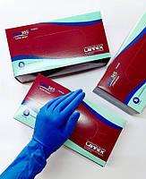 Латексные синие плотные перчатки CARE, размеры S,M,L,XL (50 шт в упаковке)