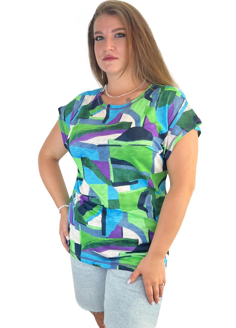 Блуза віскоза зі спущеними рукавами абстракція 48-50 зелений (1365)