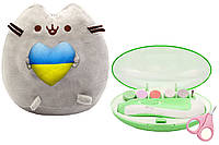 Мягкая игрушка Pusheen cat с сердцем, Детская электрическая полировальная машинка и ножницы Розовые (n-10582)