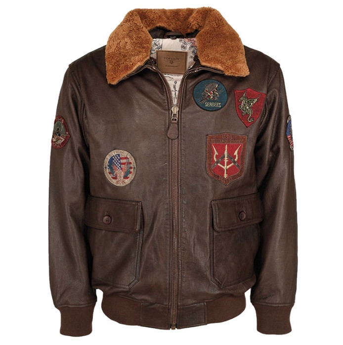 Куртка кожаная с меховым воротником Mil-Tec Top Gun коричневая 10470009 - фото 1 - id-p1908446438
