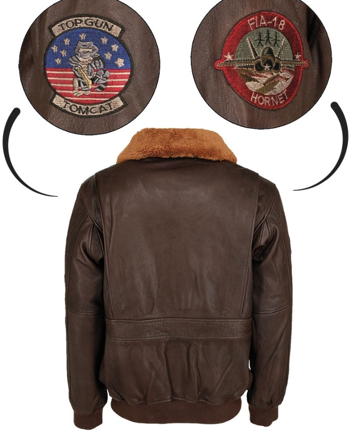 Куртка кожаная с меховым воротником Mil-Tec Top Gun коричневая 10470009 - фото 2 - id-p1908446438