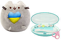 Мягкая игрушка Pusheen cat с сердцем, Детская электрическая полировальная машинка Голубая и ножницы vol-10583