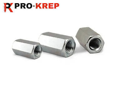 ГАЙКА З'ЄДНУВАЛЬНА (ПОДОВЖЕНА) DIN 6334 ЦИНК БІЛИЙ