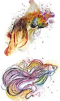 Временная татуировка, золотые рыбки акварель, RK-181, 10х5 см. Переводное тату с изображением рыбок