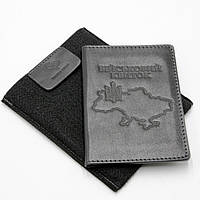 Черная глянцевая обложка "Военный билет" из чехлом, кожаная обложка на военный билет с картой и Тризубом