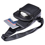Сумка чоловіча шкіряна нагрудна. Сумка рюкзак на одне плече з натуральної шкіри Чорна, фото 9