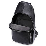 Сумка чоловіча шкіряна нагрудна. Сумка рюкзак на одне плече з натуральної шкіри Чорна, фото 7