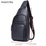 Сумка чоловіча шкіряна нагрудна. Сумка рюкзак на одне плече з натуральної шкіри Чорна, фото 5