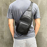 Сумка чоловіча шкіряна нагрудна. Сумка рюкзак на одне плече з натуральної шкіри Чорна, фото 10