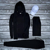 Мужской зимний спортивный комплект 5 в 1 BAZA черный. Спортивный костюм на флисе + футболка + шорты + кепка