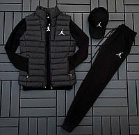 Теплый зимний комплект с жилеткой Jordan свитшот + штаны + кепка + жилетка