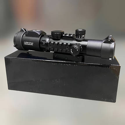 Оптичний приціл KONUS KONUSPRO AS-34 2-6x28 MIL-DOT IR, 3 планки Пікатінні, підсвічування сітки red/blue, бульбашковий рівень, фото 1